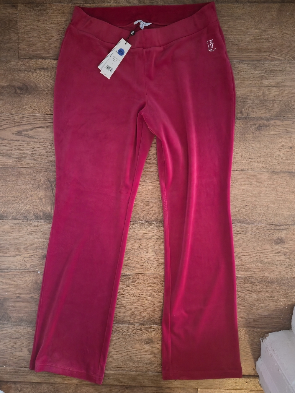 Juicy Couture Red Velour Track Pants Women’s Size Large NWT Rhinestone Logo